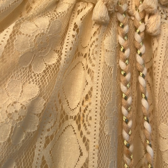 Boho Lace Tassel Cream Dress M - Picture 6 of 7